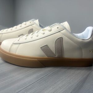 Veja Cream and Tan Athletic Shoes with Minimalist Design